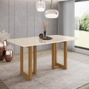 Ver imagem 1 de Mesa de Jantar 160x90cm Tampo Vidro/MDF Canto Arredondado Yara Bege/Nature/Off White