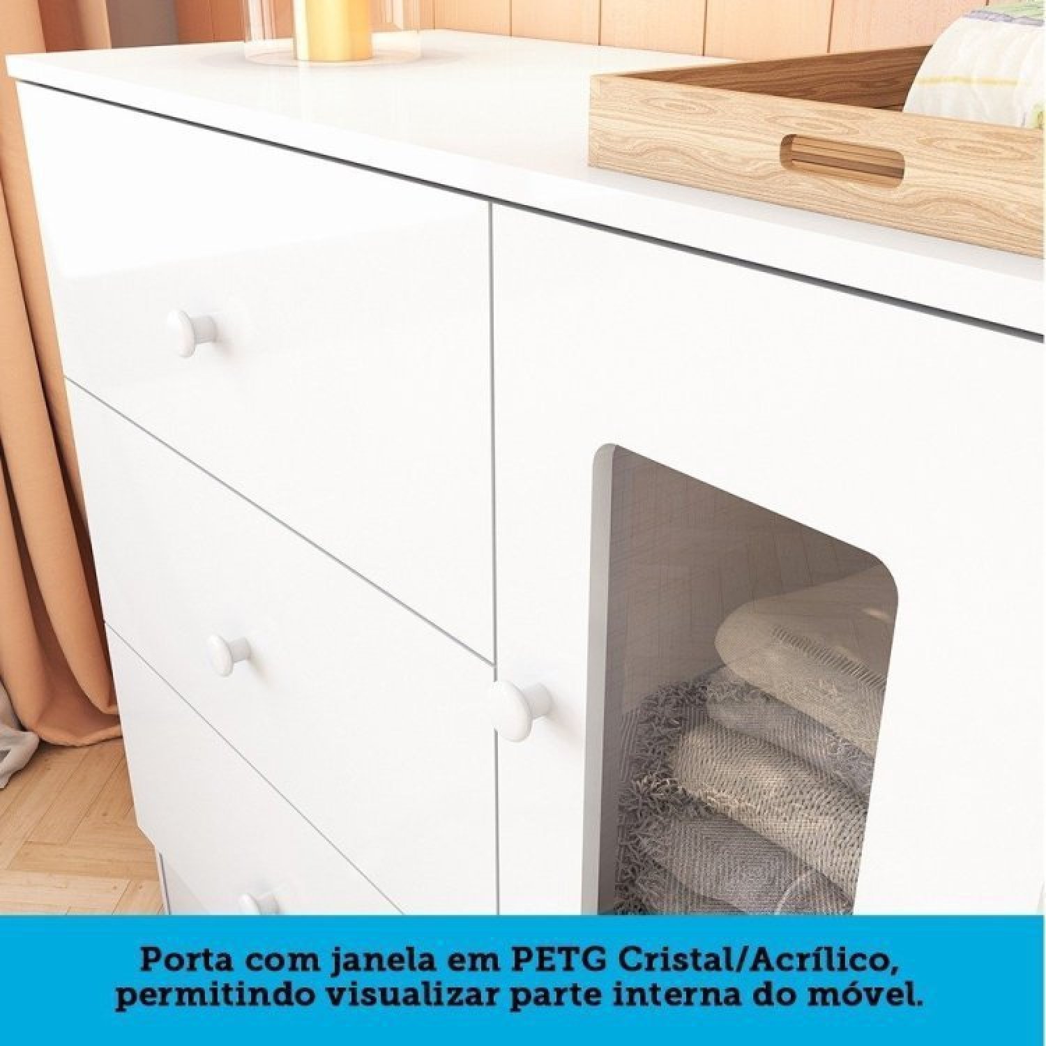 Quarto de Bebê Berço Americano e Cômoda com Janelas Retangulo Cocada Espresso Móveis - 9