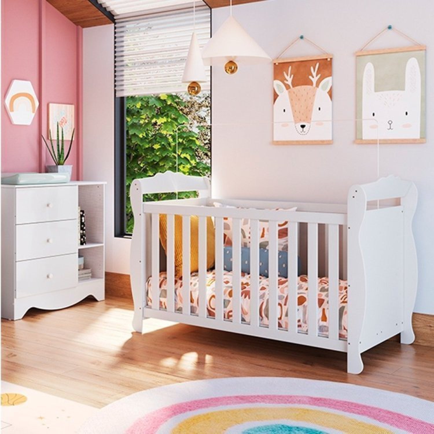 Quarto de Bebê Berço Americano e Cômoda com Janelas Retangulo Cocada Espresso Móveis - 2