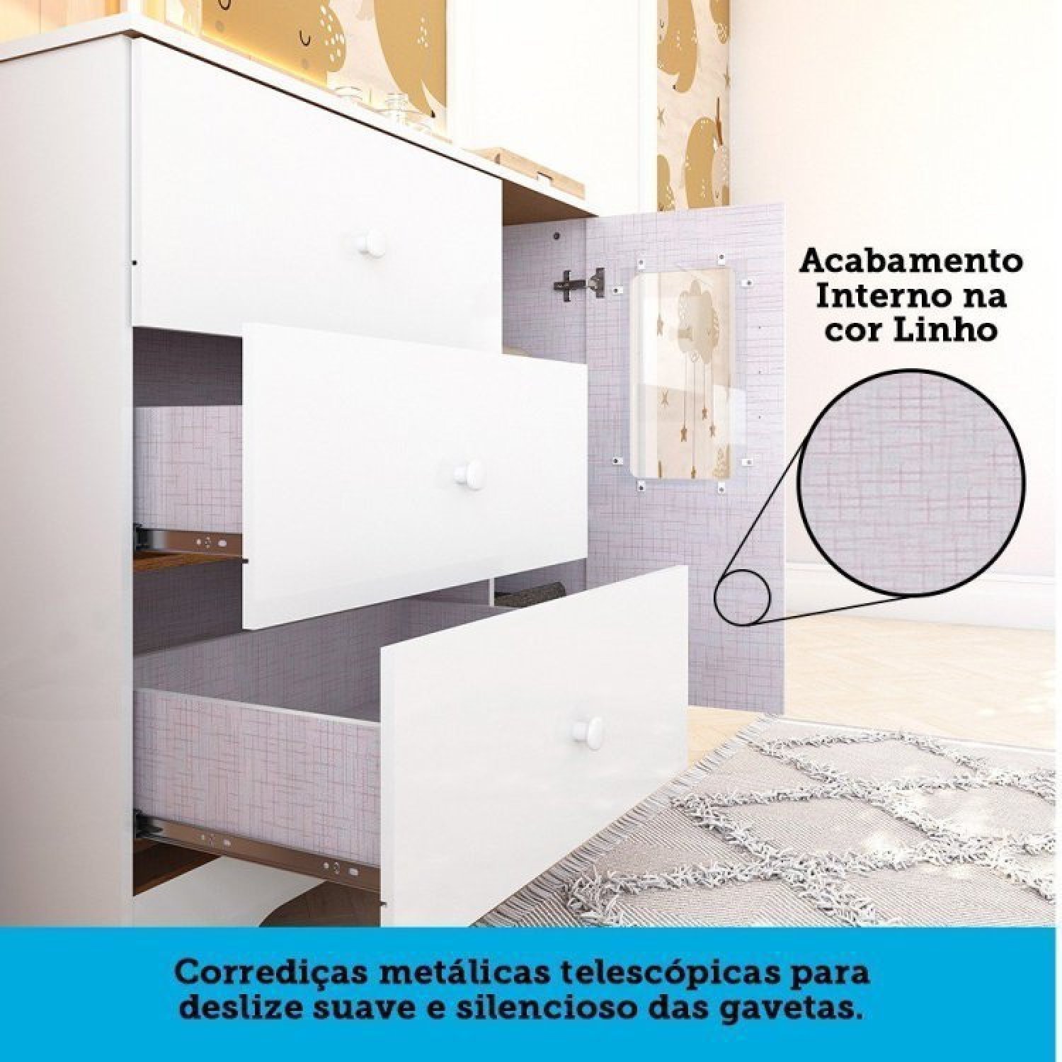 Quarto de Bebê Berço Americano e Cômoda com Janelas Retangulo Cocada Espresso Móveis - 10