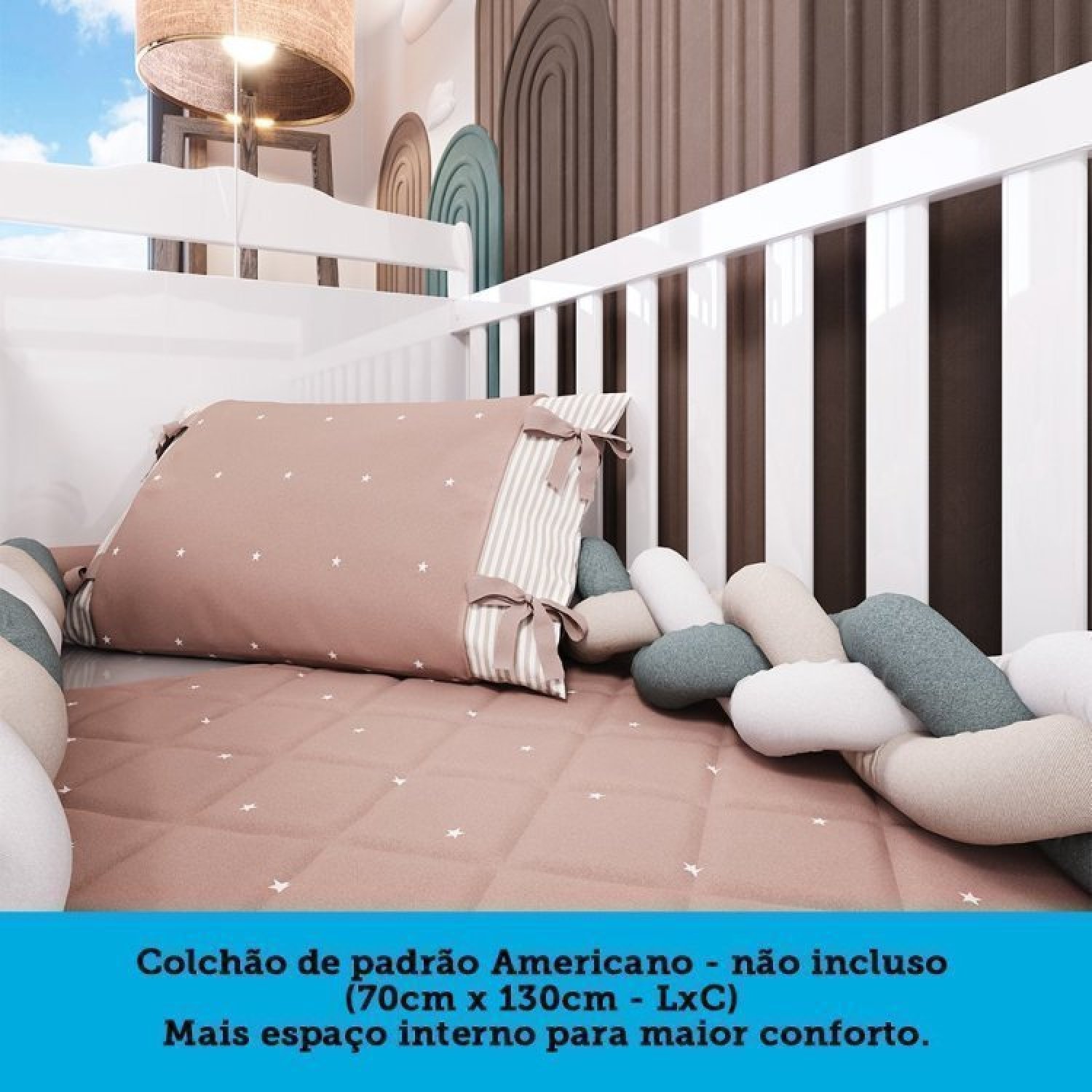 Quarto de Bebê Berço Americano e Cômoda com Janelas Retangulo Cocada Espresso Móveis - 14