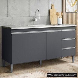 Balcão Gabinete Para Pia 150cm 3 Portas Andréia Cinza - AJL Móveis - 2
