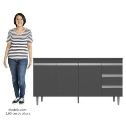 Balcão Gabinete Para Pia 150cm 3 Portas Andréia Cinza - AJL Móveis - 5
