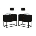 Ver imagem 2 de Kit 2 Mesa de Cabeceira Estilo Industrial 2 Gavetas Puxador em Couro Pés de Ferro