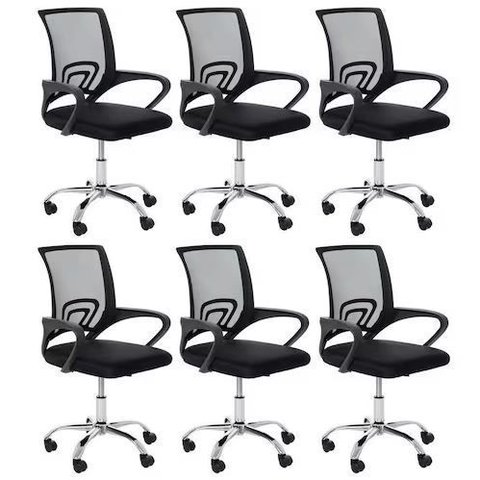 Kit 6 Cadeiras de Rodízios Escritório Home Office Telinha Preto