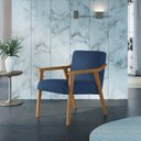 Ver imagem 1 de Poltrona Decorativa Madeira Maciça Jequitibá Assento com Persintas Elásticas e Algodão Flavia Nogueira/Azul
