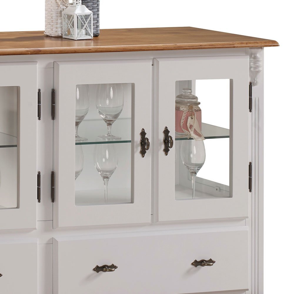 Buffet Aparador 4 Portas 2 Gavetas Prateleiras em Vidro 60510 Linz Móveis - Off White/Imbua Glazer - 3