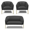 Ver imagem 1 de Sofá Namoradeira e 2 Poltronas Pé de Ferro Dourado Stella Corino D03 - D'Rossi Preto