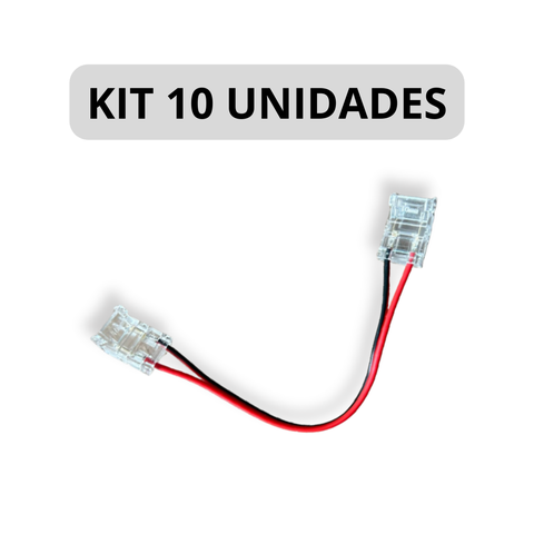 Kit 10 Conector Emenda Fita Led 10mm Rabicho Duplo 12v 24v 110v 220v