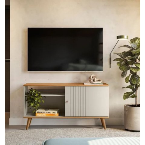 Rack para TV até 50 Polegadas MDF 120cm Rubi Branco Nature/Off White