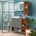 Ver imagem 1 de Gabinete Armário para Banheiro 70 Cm com Espelheira e Cuba Titanium Naturalle Isla Shop Jm