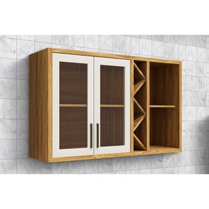 Armário de Geladeira P/ Cozinha Tempranillo C/ 2 Portas C/ Vidro Canelado Nicho e Adega 120cm