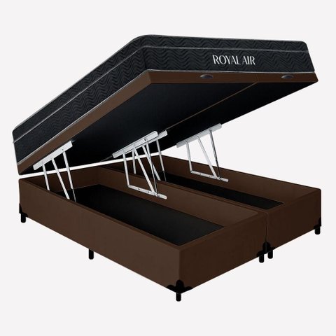 Kit Cama Box Baú King Bipartido Royal Air Molas Ensacadas Marrom Royal