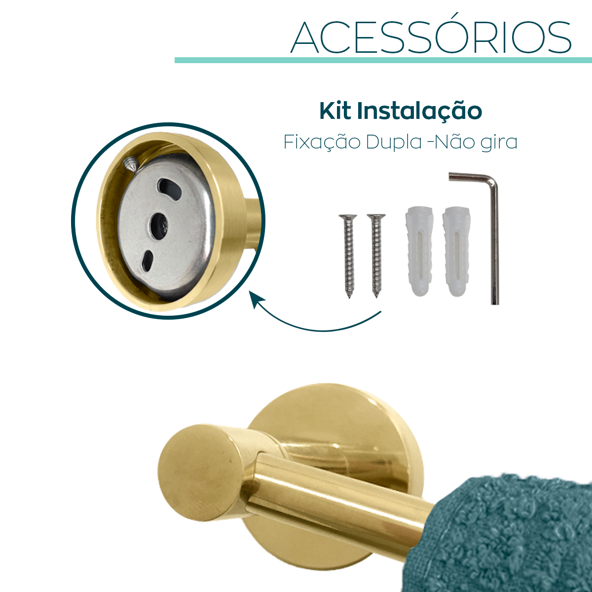 Kit Acessorios Dourado Brilhoso Jogo Banheiro Aço Inox 4 Peças Papeleira Cabide Suporte Porta Toalha - 4