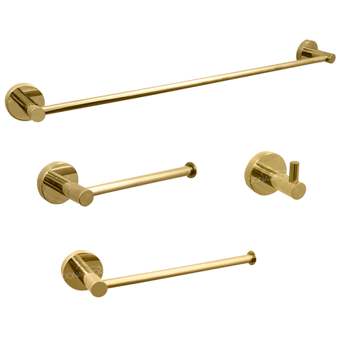 Kit Acessorios Dourado Brilhoso Jogo Banheiro Aço Inox 4 Peças Papeleira Cabide Suporte Porta Toalha