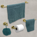 Ver imagem 2 de Kit Acessorios Dourado Brilhoso Jogo Banheiro Aço Inox 4 Peças Papeleira Cabide Suporte Porta Toalha
