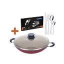 Ver imagem 1 de KIT - Panela WOK 6L Alumínio 36 cm Paris Vermelho + 1 Faqueiro Inox 24pç - Tramontina