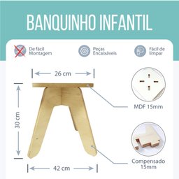 Banco Infantil para Mesinha de Atividade Educativa Banqueta Madeira - 2