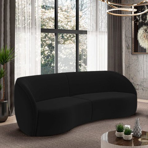 Sofá Decorativo Sala de Estar Bipartido 240cm Clarke Veludo Preto G45 - Gran Belo