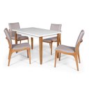 Ver imagem 1 de Conjunto Mesa de Jantar Retangular Mabel 135x80cm Branca com 4 Cadeiras Estofada em Madeira Garbo Ci