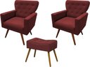 Ver imagem 1 de Kit 2 Poltronas Decorativa Aurora + 1 Puff Retangular Suede Marsala Pés Madeira Ms Decor