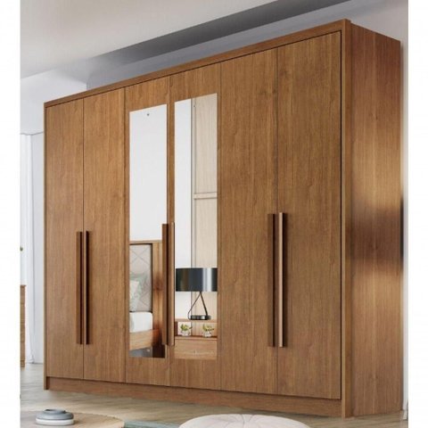 Guarda Roupa Casal Vertice New 6 Portas de Bater 6 Gavetas MDF com Espelho Cumaru Móveis Novo