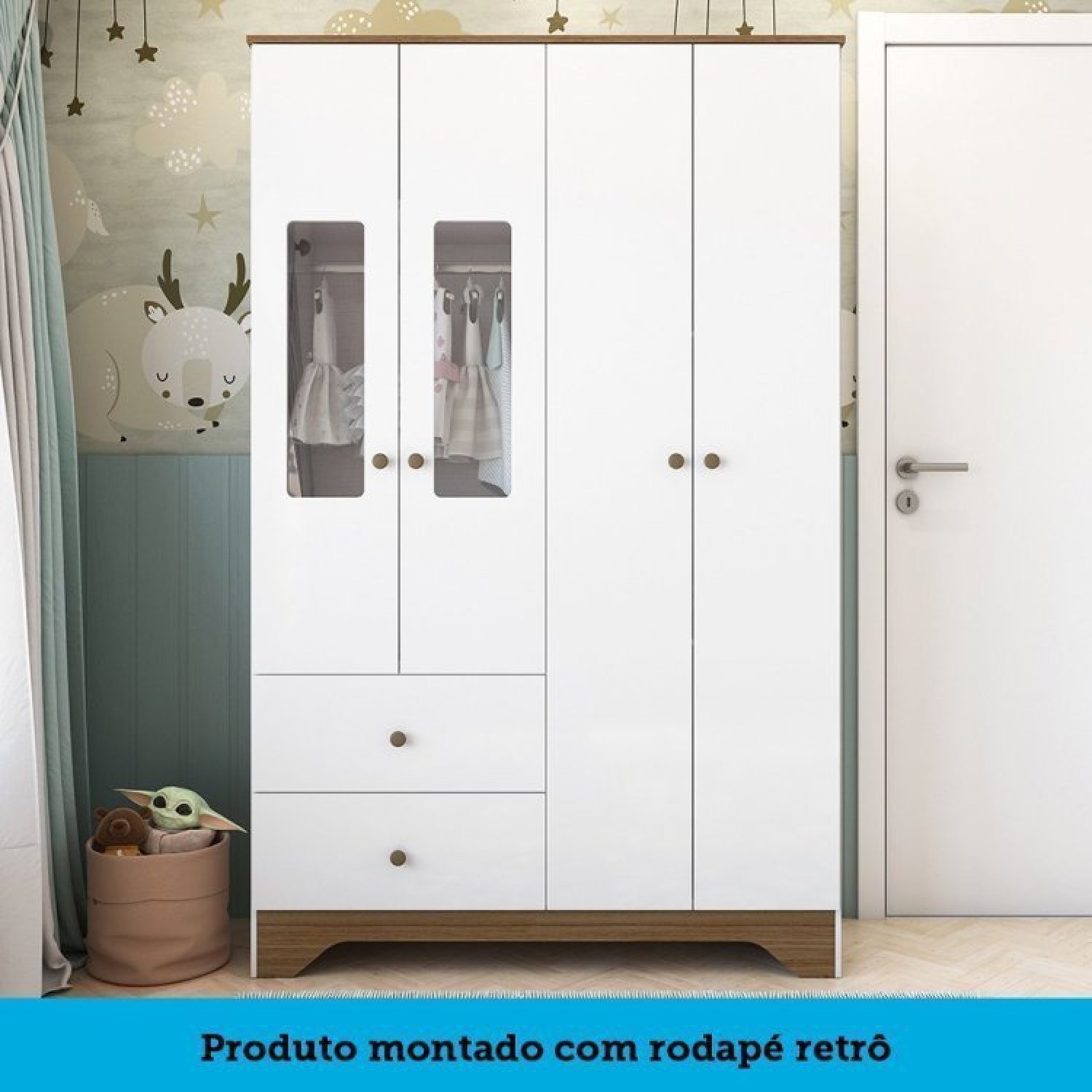 Quarto de Bebê Berço Americano e Guarda Roupa com Janelas Retangulo Cocada - 7