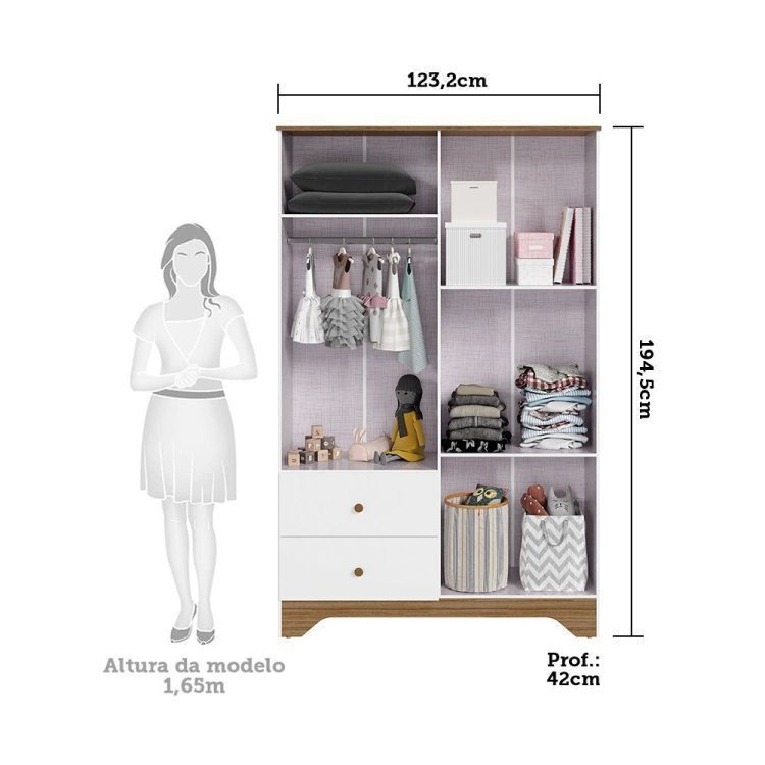 Quarto de Bebê Berço Americano e Guarda Roupa com Janelas Retangulo Cocada - 3