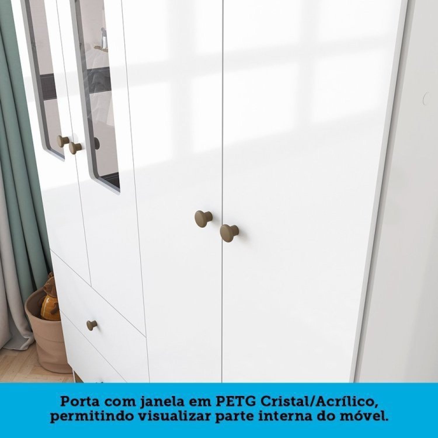 Quarto de Bebê Berço Americano e Guarda Roupa com Janelas Retangulo Cocada - 9