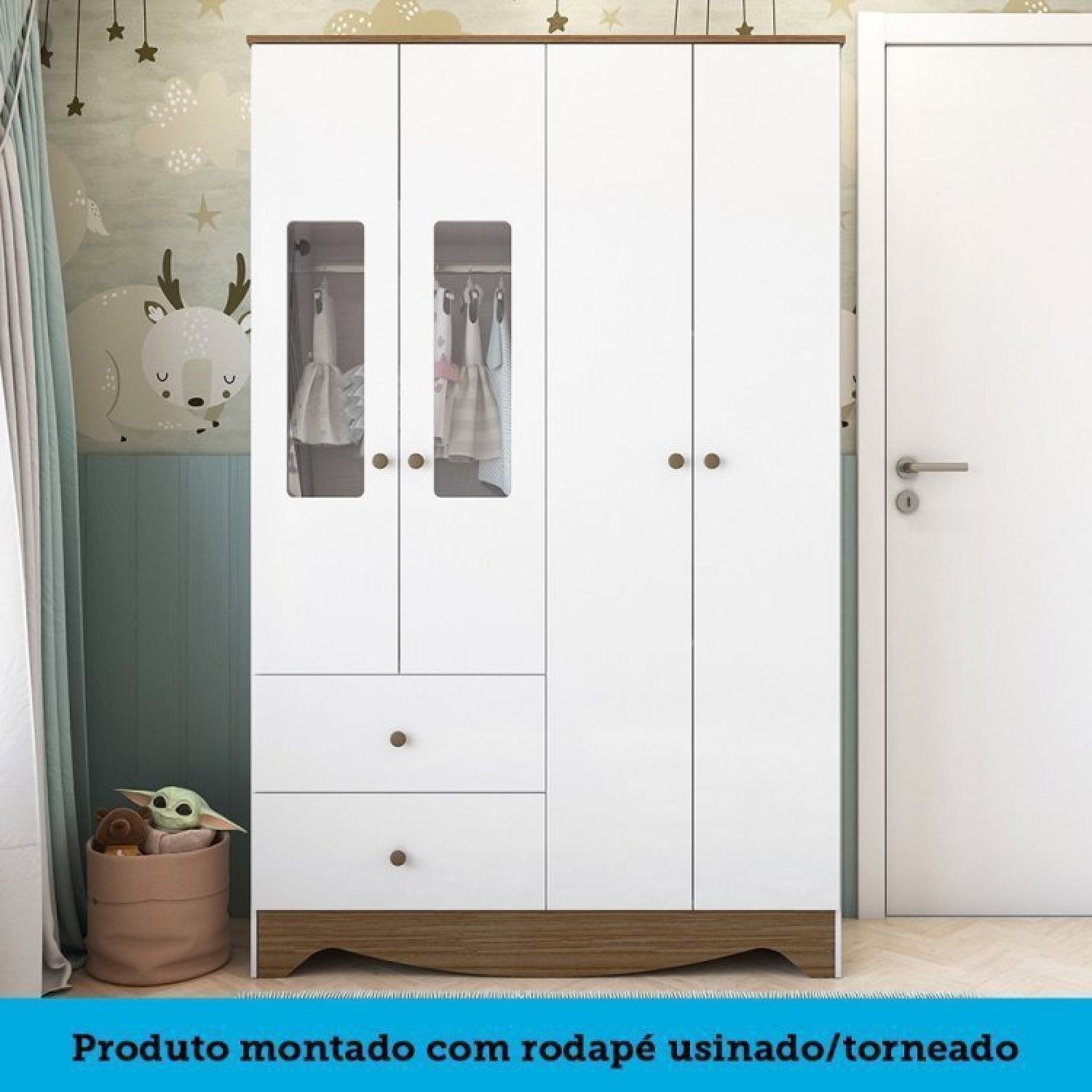Quarto de Bebê Berço Americano e Guarda Roupa com Janelas Retangulo Cocada - 8
