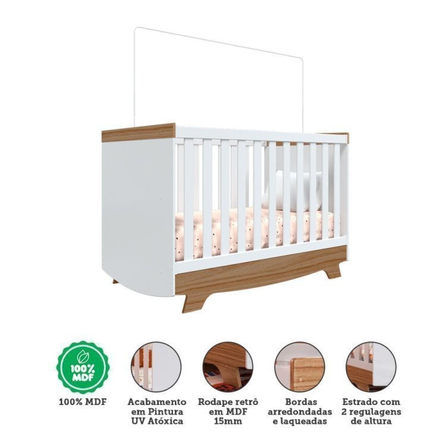 Quarto de Bebê Berço Americano e Guarda Roupa com Janelas Retangulo Cocada - 16