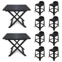 Ver imagem 1 de 2 Mesas Quadradas Dobráveis 80x72cm Preta + 8 Banquetas com Encosto