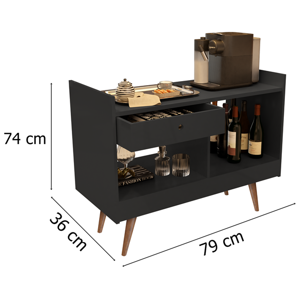 Aparador Buffet Retrô Pés Palito e Divisor de Ambientes Jb 4064 Cor Preto - Comprar Moveis em Casa - 4
