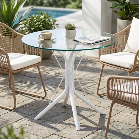 Base de Mesa Sevilha 75/80 cm em Aço Carbono para Tampo de Vidro, Madeira e Granito