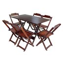 Ver imagem 5 de Kit 5 Conjuntos De Mesa Dobravel Com 6 Cadeiras De Madeira 120X70 Para Restaurante E Bar - Imbuia
