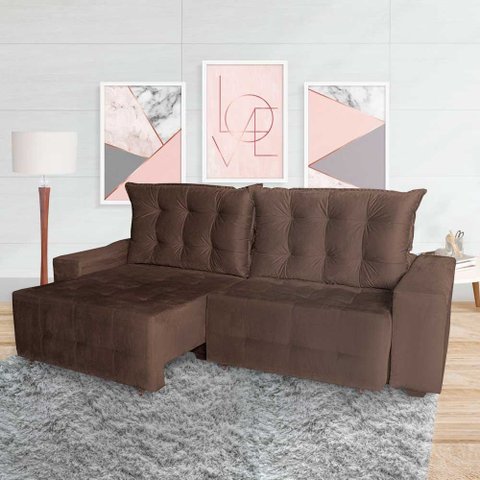 Sofá Euro Retrátil e Reclinável 290cm Veludo Light Café– Ws Estofados