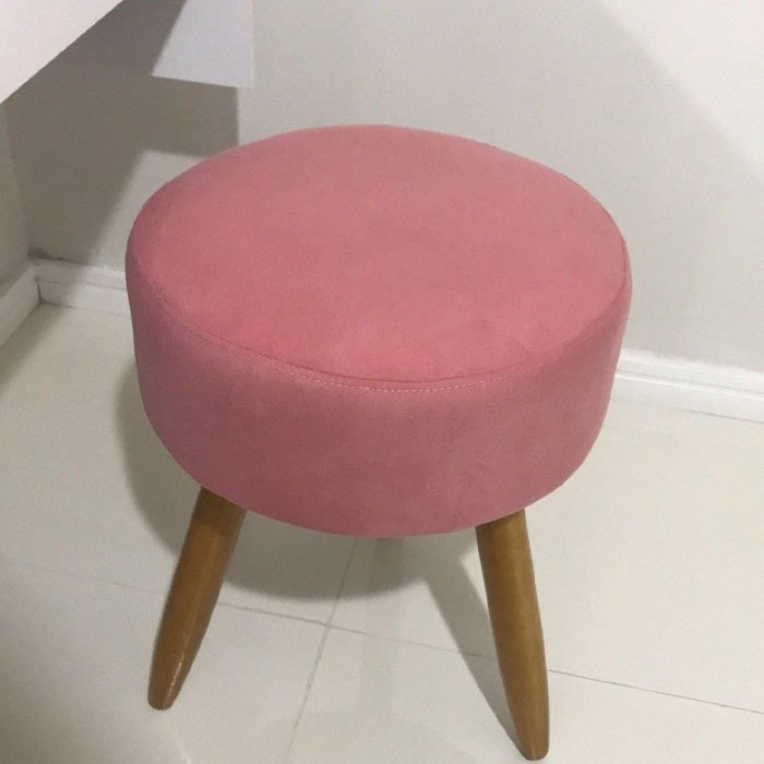 Puff Puf Banqueta Magnus Para Camarim Suede Rosê Pés Palito - 2