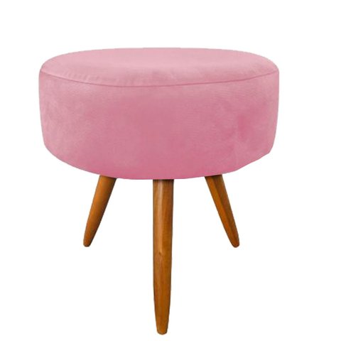 Puff Puf Banqueta Magnus Para Camarim Suede Rosê Pés Palito
