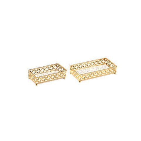 Kit 02 Bandejas Decorativas Metal Dourado com Espelho 12021 Mart