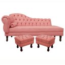 Ver imagem 1 de Divã Recamier Namoradeira Larissa 140cm com Capitonê - Direita + 02 Puffs Retrô Suede