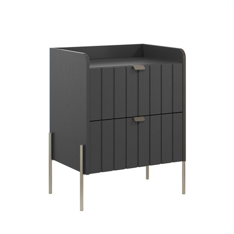 Mesa de Cabeceira Lateral Grafite para Quarto Moriah 45cm Pés em Ferro Estilo Moderno Champagne