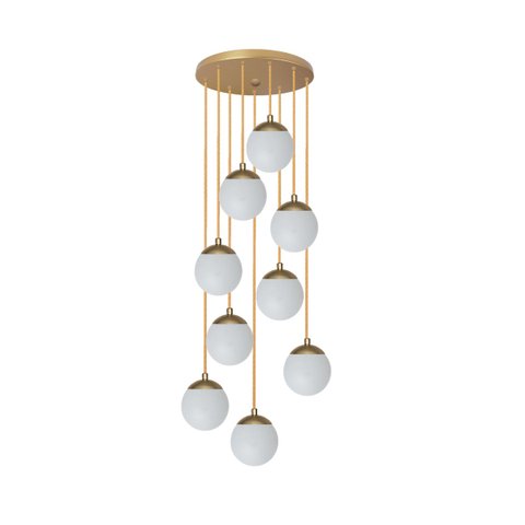 Pendente Moderno Dourado 50cm Pé Direito Alto Sala Escada Arevo Iluminação 82dr9 Jabuticaba Vidro Le