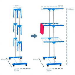 Varal 3 Andares Roupa Dobrável Aço 4 Rodas Reforçado Azul - 7