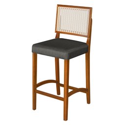 Banqueta Alta Roma Rattan Luxo Balcão Banco Puff Pés Madeira em Madeira Maciça Premium Cor Cinza - 2