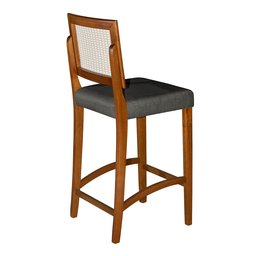 Banqueta Alta Roma Rattan Luxo Balcão Banco Puff Pés Madeira em Madeira Maciça Premium Cor Cinza - 3