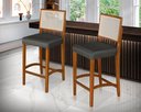 Ver imagem 1 de Banqueta Alta Roma Rattan Luxo Balcão Banco Puff Pés Madeira em Madeira Maciça Premium Cor Cinza