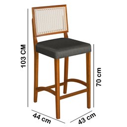 Banqueta Alta Roma Rattan Luxo Balcão Banco Puff Pés Madeira em Madeira Maciça Premium Cor Cinza - 5
