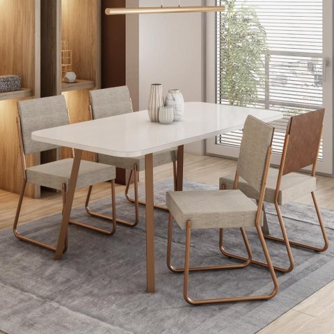 Conjunto Sala de Jantar 4 Cadeiras Barcelona Carraro Gelo Areia Rosê
