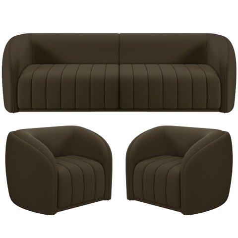 Kit Sofá 03 Lugares Sala Estar 292 Cm com 02 Poltronas Lazio M03 Veludo Marrom - Lyam Decor