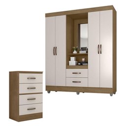 Guarda Roupa Casal Capela e Cômoda 4 Gavetas Lite Nature Off White – Móveis Leão - 1 Guarda Roupa Casal Capela e Cômoda 4 Gavetas Lite Nature Off White – Móveis Leão - 1